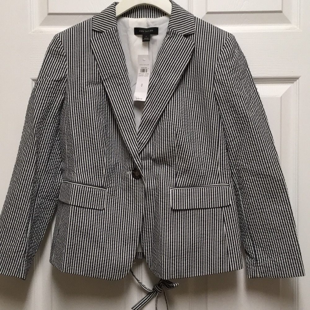 Seersucker Jacket, size-0,Striped,Navy/white,lined